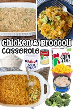 chicken and broccoli casserole collage with text overlay that reads chicken and broccoli casserole