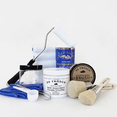 the contents of a shaving kit on a white background