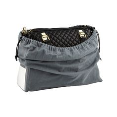 a black and grey purse on a white background