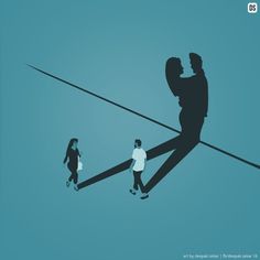 a man walking across a tightrope between two people on one side and the other