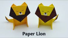 two origami animals made out of paper with the words paper lion on them