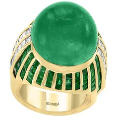 For Sale on 1stdibs - A classic, Cocktail ring Large size Colombian cabochon approximately 30 Carat Emerald and Diamond Ring, Estate with no color enhancement. Picture do not Luxury Oval Cabochon Gemstones, Luxury Multi-stone Cabochons For Formal Occasions, Luxury Multi-stone Oval Cabochons, Luxury Yellow Gold Oval Cabochon Gemstones, Luxury Cabochon Diamond Ring For Formal Occasions, Luxury Hallmarked Emerald Gemstones, Luxury Formal Cabochon Diamond Ring, Luxury Emerald Ring With Oval Cabochon And 17 Jewels, Luxury Yellow Gold Cabochon Diamond Ring