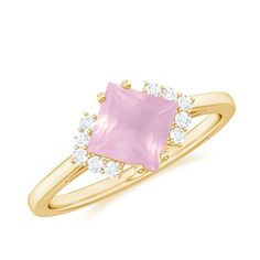 1.25 CT Princess Cut Rose Quartz Engagement Ring with Diamond Rose Quartz - ( AAA ) - Quality - Rosec Jewels Rose Quartz Engagement Ring, Rose Quartz Ring Engagement, Elegant Engagement Ring, Quartz Engagement Ring, Elegant Engagement Rings, Ring With Diamond, 18k Yellow Gold Ring, Brilliant Diamond, The Rose