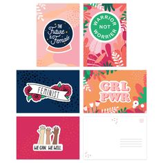 four different greeting cards with the words girl power on them