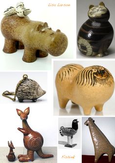 many different animal figurines are shown here