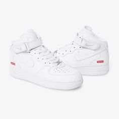 (Men's) Nike Air Force 1 Mid SP x Supreme 'Box Logo' White (2024) FZ8784-100 - SOLE SERIOUSS (1) Supreme Box Logo, Nike Air Force 1 Mid, Air Force 1 Mid, Mens Nike Air, Box Logo, Fancy Outfits, White White, Nike Air Force 1, Air Force 1