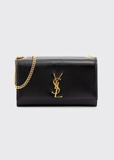 Saint Laurent Monogram Medium Shoulder Bag - Bergdorf Goodman Classic Shoulder Bag With Metal Logo, Luxury Shoulder Bag With Metal Logo, Classic Rectangular Shoulder Bag With Metal Logo, Leather Evening Bag With Logo, Evening Leather Bag With Logo, Evening Leather Bags With Logo, Classic Formal Bags With Metal Logo, Formal Shoulder Bag With Logo Hardware, Gold Business Bags With Metal Logo