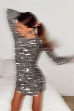 Demure Long Sleeve Open Back Dress Sequin Grey/Silver by Selfie Leslie Long Sleeve Open Back Dress, Demure Dress, Silver Sequin Dress, Dress Sequin, Open Back Dress, Sparkly Dress, Clear Heels, Open Back Dresses, Clothing Tags