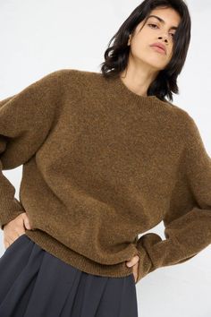 High Loft Wool Sirio Crew Neck in Nutmeg | Studio Nicholson • Oroboro Store • Luxury Boutique • New York, NY Textile Wall Hangings, Studio Nicholson, Store Hours, Short Jumpsuit, Luxury Boutique, Crew Neck Sweater, Dresses For Sale, Apparel Accessories, Rib Knit