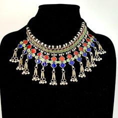 Festive Oxidized Finish Choker For Festivals, Traditional Handmade Multicolor Choker, Festival Oxidized Choker Necklace, Festive Traditional Oxidized Choker, Rajasthani Necklace, Afghani Choker Necklace, Cord Ties