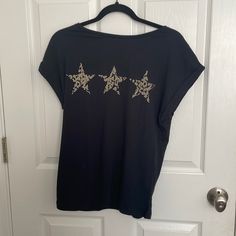 From A Smoke-Free Household Black Short Sleeve Tops With Star Print, Casual Black Top With Star Patch, Black Crew Neck Top With Star Patch, Casual Black Top With Star Print, Relaxed Fit Graphic Tee With Star Print, Black Crew Neck T-shirt With Star Patch, Star Tshirt, Mint Velvet, Velvet Tops