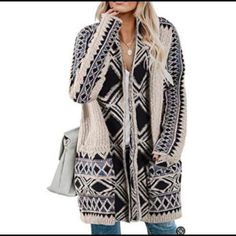 Nwt Lucky Brand Beige Tan And Navy Blue Aztec Tribal Pattern Open Longline Cardigan, Sz S/P. Brand New And Never Worn. Super Cute Pattern, Great Go-To Cozy Piece. Never Worn. Features: Machine Wash Measurements In Inches: Shoulder To Shoulder: 25 Armpit To Armpit: 22 Waist: 40 Hip: 40 Length: 30 Casual Beige Cardigan With Fair Isle Pattern, Casual Beige Fair Isle Cardigan, Casual Fair Isle Sweater Coat, Bohemian Cardigan For Cold Weather, Bohemian Long Sleeve Cardigan For Cold Weather, Casual Outerwear With Fair Isle Pattern, Casual Fair Isle Pattern Outerwear For Layering, Bohemian Winter Cardigan, Casual Fair Isle Outerwear For Layering