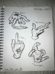 sketches of hands and gestures drawn in pencil on white paper with writing that says language loss