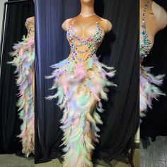 IT'S MY BIRTHDAY-It's the Cotton Candy Feathers for Me Feathered Dresses For Costume Party, Multicolor Festival Dress For Party Season, Multicolor Dresses For Festival And Party Season, Multicolor Dress For Festival And Party, Multicolor Carnival Costume Dress, Mermaid Sequin Dress, Women Club Dresses, Vintage Evening Gowns, Classy Gowns