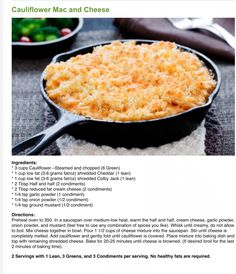 a recipe for cauliflower mac and cheese