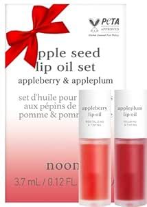 NOONI Appleseed Lip Oil Set - Appleberry & Appleplum | with Apple Seed Oil, Lip Oil Duo, Lip Stain, Long-Lasting, Plumping, Gift, Gift Sets, For Chapped and Flaky Lips