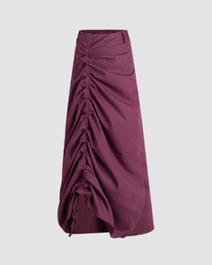 Details: Purple long skirt with ruched designBottom Length: LongMaterials:95% Polyester + 5% Spandex Solid Ruched Midi Skirt, Ruched Cotton Skirt, Solid Ruched Maxi Skirt, Asymmetrical Stretch Maxi Skirt With Ruched Details, Flowy Ruched Maxi Skirt, Ruched Asymmetrical Stretch Maxi Skirt, Stretch Ruched Asymmetrical Maxi Skirt, Cotton Ruched Skirted Bottoms, Cotton Ruched Flowy Skirt