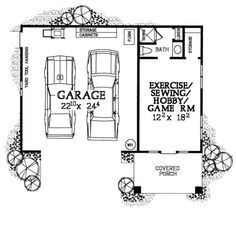 the garage floor plan is shown in black and white