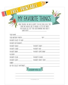 the free printable my favorite things game