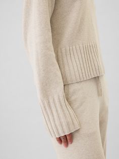 Soft cotton-blend knit. Dropped shoulder, long sleeves with ribbed cuffs. Ribbed crewneck. Ribbed hem. #521289 White Sweater, Crewneck Sweater, White Sweaters, Drop Shoulder, Crew Neck Sweater, Gap, Cashmere, Cotton Blend, Crew Neck