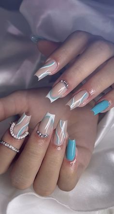 Blue Prom Nails, Cute Nails For Fall, Casual Nails, Glass Nails, Prom Nails, Nail Extensions, Best Acrylic Nails, Acrylic Nail Designs