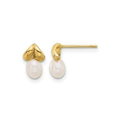 Two white freshwater cultured pearls are matched to 14 karat yellow gold in these simple and elegant post earrings. Each button pearl is 4-5mm. 14K Yellow Gold Freshwater Cultured Pearl Post Earrings Size: one size.  Gender: female.  Age Group: adult. Freshwater Cultured Pearls, Cultured Pearls, Post Earrings, Fresh Water, Gender Female, Womens Watches, Women's Earrings, Jewelry Watches, Age Group