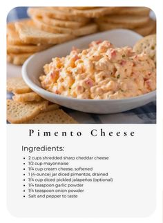 an image of a plate of food with crackers on the side and instructions for how to make it