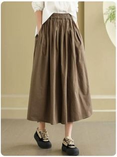 Details: Gender: Women Item Type: Skirt Material: Cotton Season: Spring, Autumn Pattern: Solid Style: Casual, Loose, Retro Waist Type: Elastic Waist Size: One Size Waist: 70.00 - 106.00 cm/ 27.56 - 41.73 " Length: 78.00 cm/ 30.71 " Hip: 180.00 cm/ 70.87 " Baggy Solid Skirt For Fall, Casual Plain Maxi Skirt For Spring, Casual Spring Full Skirt Bottoms, High Waist Khaki Skirt For Spring, Casual Khaki Maxi Skirt For Spring, Casual Solid Color Pleated Skirt For Spring, Casual Solid Color Baggy Maxi Skirt, Casual Flared Skirt In Solid Color, High Waist Cotton Skirt In Solid Color