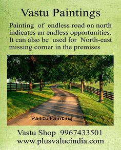 an advertisement for vastu painting's website with the image of a country road and trees