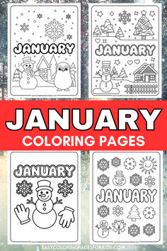 January coloring pages featuring winter-themed designs such as snowmen, penguins, snowflakes, and festive trees. Perfect for kids to engage in creative activities during the winter season. January Coloring Pages, Winter Coloring Sheets, Winter Preschool Activities, Easy Coloring Pages For Kids, January Colors, January Art, January Activities, New Year Coloring Pages, Winter Activities Preschool