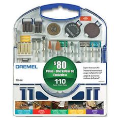 the dremel tool set is packed with various tools and accessories, including an assortment of