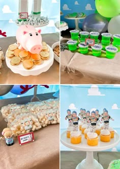 a collage of photos with cupcakes, cakes and other items on it