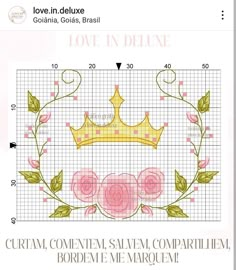 a cross stitch pattern with roses and a crown in the middle, on top of a grid