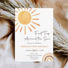 Boho First Trip Around The Sun 1st Birthday Editable Blank Sunshine Invitation, Sunshine Party, Girl 1st Birthday, 1st Birthday Invitation, Birthday Trip, 1st Birthday Invitations, 1st Birthday Girls