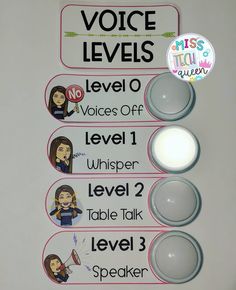 a poster with some words on it that say voice level 3, level 2 and level 3