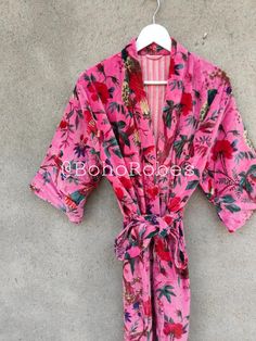 OFMD Pink Bird Printed Velvet Robe, Velvet Kimono Jacket ,Winter Velvet Bath Robe, Dressing Gown, One Size Handmade Velvet Kimono Cotton Velvet Description Item details : Handmade Material:- Cotton Velvet Fabric. Color: As Shown in Image. Measurements: Length : 45 inches Bust/Chest : 48 inch (all around) Sleeves : 21 inches About Fabric :- Velvet is a type of woven tufted fabric in which the cut threads are evenly distributed, with a short dense pile, giving it a distinctive soft feel. By extension, the word velvety means "smooth like velvet." Velvet can be made from either synthetic or natural fibers If you have any inquiry feel free to message us. Payment policy: We accept the payment by pay pal. International buyers are responsible for their countries duties and taxes *DRY CLEAN* Please Fitted Long Sleeve Floral Print Robe, Pink Fitted Long Sleeve Robe, Fitted Long Sleeve Pink Robe, Unique Kimono, Velvet Kimono, Printed Velvet, Kimono Robes, Pink Bird, Pajama Robe