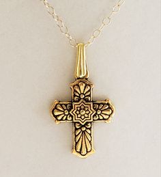 "- Awesome Antique Gold Mexican Talavera Cross Pendant, Necklace, in Gold Plated Pewter with 14K Gold Filled Oval Cable Chain. See Photos #1-3. - Gold Plated Copper Pinch Bail with flair ends. - Cross measures 1 x 3/4\" and drops 1 1/2\" from the Chain. Cross is reversible and has the different but equally pretty look on the back side. See Photo #4. - Chain Length 20\". - 14K Gold Filled Oval Cable Chain. - Closure is with a 14K Gold Plated Pewter Hook & Eye Clasp. See Photo #5. - Give us a Antique Gold Cross Pendant Necklace, Antique Gold Cross Pendant Jewelry, Gold Filigree Cross Necklace, Gold Cross Necklace With Filigree, Gold Brass Cross Jewelry, Antique Gold Cross Jewelry Gift, Antique Gold Cross Jewelry For Gifts, Gold Cross Necklace Nickel Free, Antique Gold Cross Jewelry As A Gift