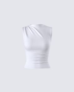 Norah Light Grey Pleated Top Chic Solid Color Fitted Crop Top, Chic Slightly Cropped White Top, Casual High Neck Crop Top, Chic Slightly Cropped Stretch Tops, Clean Girl Tops, Where To Buy Tops, Farfetch Tops, White Mock Neck Top, Top Bianco