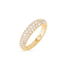 a gold ring with rows of diamonds