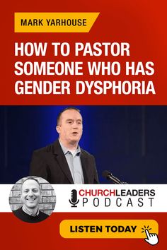 a man standing in front of a microphone with the words how to pastor someone who has gender dysphora