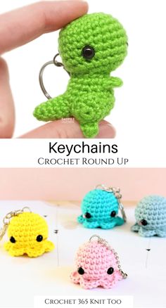 crochet keychains are made to look like little creatures