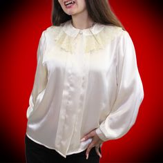 Vintage 70s Peter Pan Collar Ruffle Blouse by Notations! Actually SO perfect for tons of Halloween looks. Size 10!Bust & Waist: 41" Vintage Long Sleeve Costume Top, Vintage Tops For Costume Party In Fall, Vintage Fall Costume Top, Vintage Long Sleeve Blouse For Costume Party, Long Sleeve Halloween Party Blouse, Long Sleeve Blouse For Halloween Party, Halloween Party Long Sleeve Blouse, Vintage Collared Top For Parties, Retro Fall Party Blouse