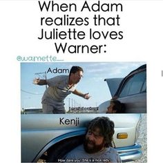 an ad with two men in front of a car and the caption reads, when adam realizes that jubilee loves warner