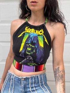 Metallica Beaded Halter Backless Halter Crop Top Bohemian Stretch Halter Top For Party, Black Bohemian Halter Top For Party, Bohemian Halter Neck Tops For Party, Multicolor Beaded Tops For Festival, Metallica Outfit Women, Metallica Outfit, Queen Summer, Metallica Band, Purple Fits