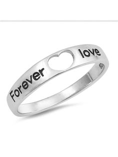 Style: Inspired by 1 Corinthians 13. The Love Chapter. Heart Cut Out with "Forever love" script Word on Ring: Forever love Material: .925 Sterling Silver. Comes with Free Jewelry Gift Box Band Width: 3 mm 2371 Pretty Heart Promise Ring! Sterling Silver Heart Ring, Word Rings, Word Ring, Love Script, Heart Promise Rings, Script Words, Pretty Heart, Heart Cut Out, 1 Corinthians 13