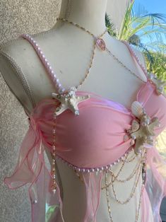 Pink Mermaid Bikini Top Seashell Bra Mermaidcore Summer Beach Outfit - Etsy Beach Tops For Women, Pink Mermaid Outfit, Pink Mermaid Swimwear For Beach Season, Pink Mermaid Swimwear For The Beach, Pink Mermaid Beach Swimwear, Pink Party Bra For Summer, Summer Party Pink Bra, Pink Mermaid Top, Mermaid Costume Women