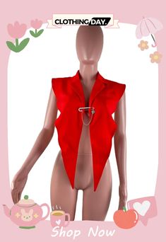 Women Summer Red Sexy Turn-down Collar Sleeveless Solid Regular Shirt Hot Sale, Turn Ons, Collar, Red