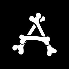 a black and white letter with bones on the bottom, in front of a black background