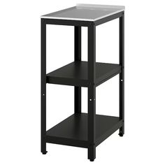 a small black shelf with a white top