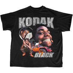 Kodak Black Homage tee. Printed on Gildan Ultra soft 100%cotton. 4.3-ounce, 100% combed ring spun cotton. Tear-away label. Shoulder-to-shoulder taping. Relaxed fit body. Tomboy Look, Black Graphic Tee, Kodak Black, Black Couples Goals, Black Graphic Tees, Graphic Tees Vintage